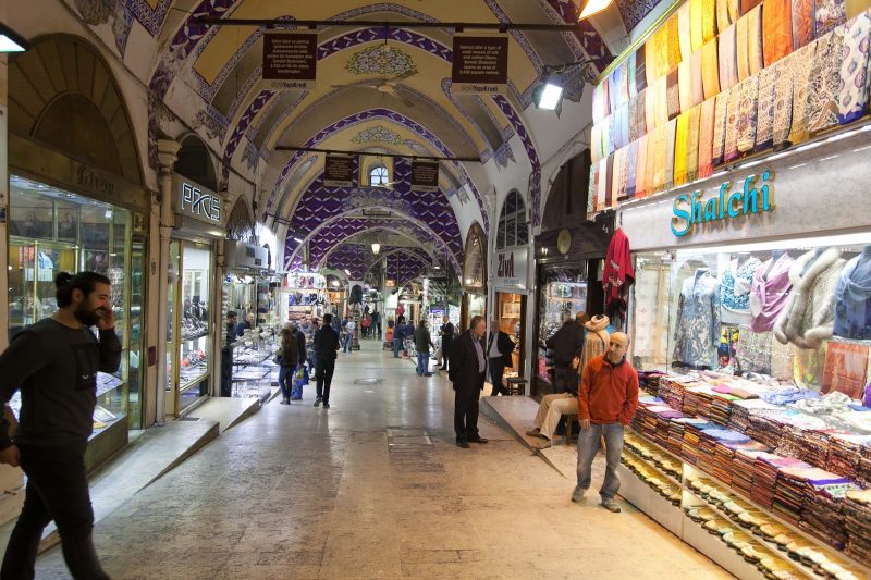 Shopkeepers at the entrance of their stores in Istanbul's Grand Bazaar.