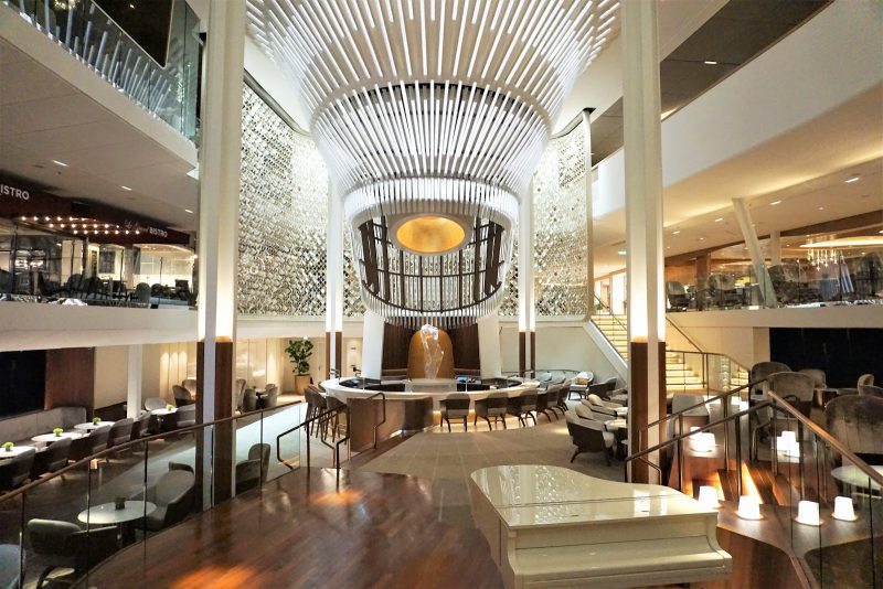 Celebrity Edge’s Martini Bar, where guests can sip a cocktail, enjoy live entertainment and meet fellow passengers.