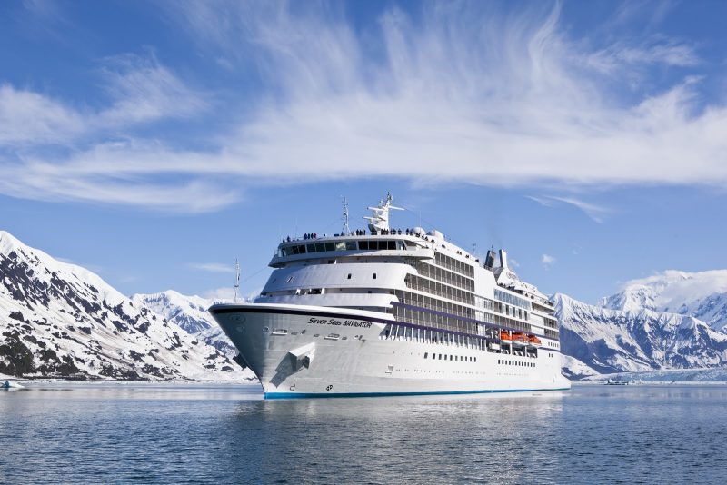 Regent's Seven Seas Navigator sails through Glacier Bay in Alaska.