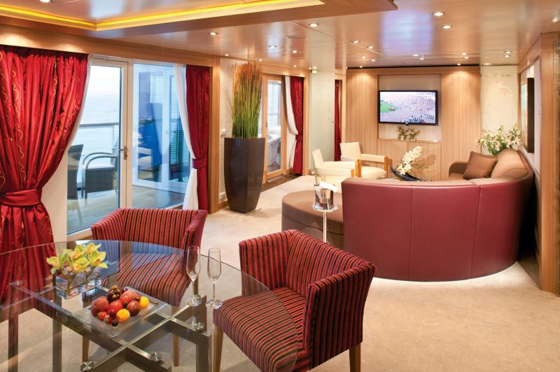 Seabourn's Wintergarden Suite comes with butler service, a large living room, two large bedrooms and a solarium with whirlpool and lounging bed.