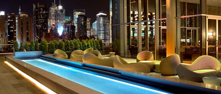 Take in the Manhattan cityscape at the Press Lounge atop the Ink48 Hotel.
