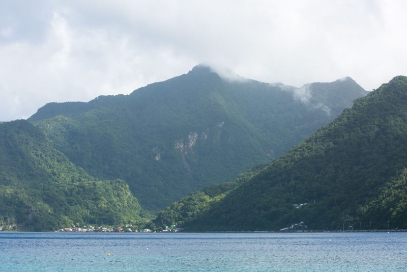 The coastline at Scotts Head in the south of Dominica, popular for snorkeling.