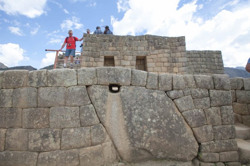 An ancient Incan aqueduct at Machu Piccchu in Peru.