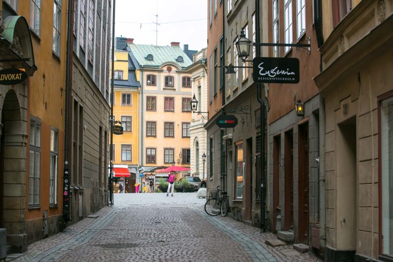 A street in Gamla stan, Stockholm’s historic district, with cobblestones dating to the 1500s.