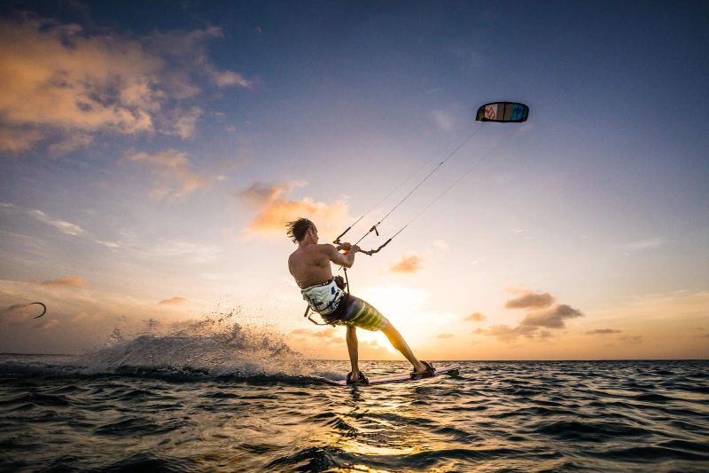 Kitesurfing is a popular pastime along the coastline of Bonaire.