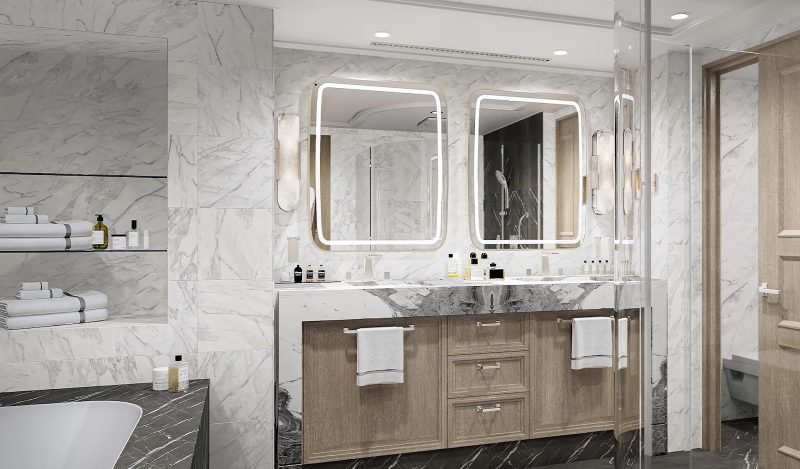 A look at the high-end bathroom in the Grand Suite. The room runs 1,277 to 1,836 square feet.