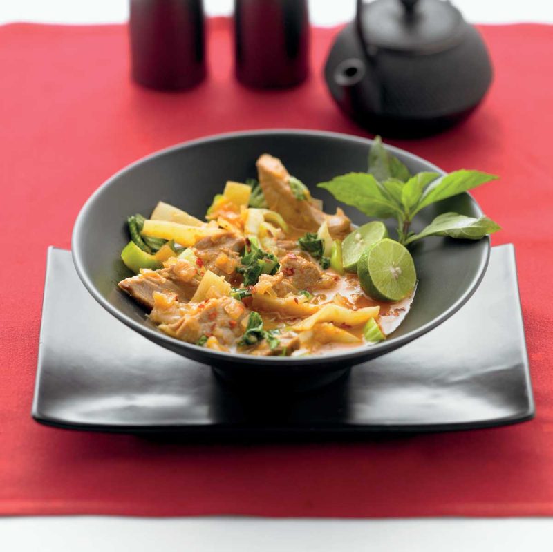 Red duck curry available at the Silk Harvest restaurant on board Celebrity Equinox and Celebrity Solstice.