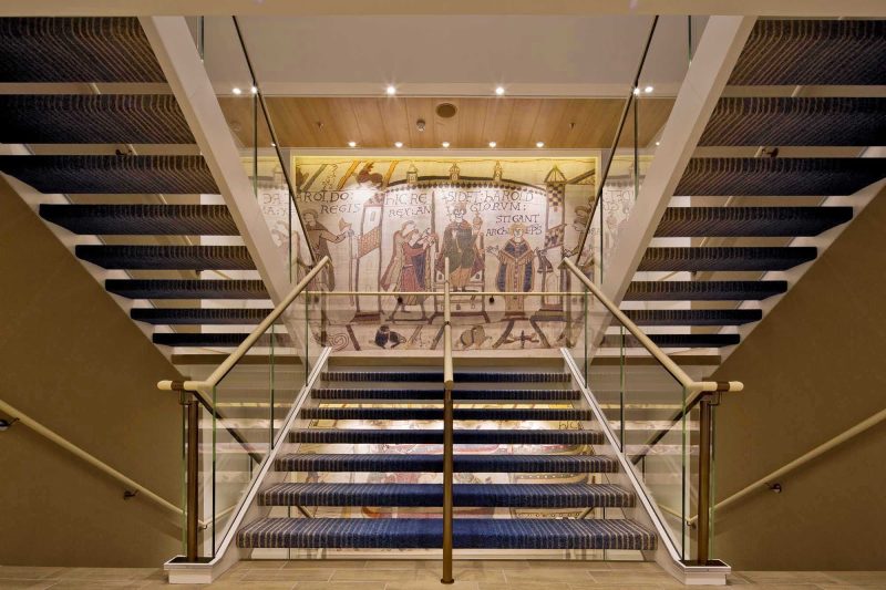 The Atrium on Viking Star features a replica of the Bayeaux Tapestry, a nod to the culture of the ports it calls on.
