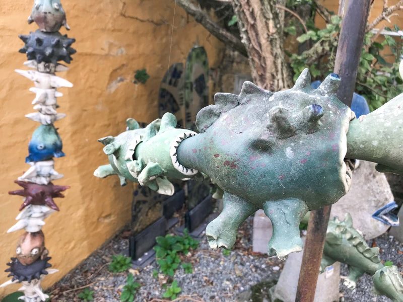 Whimsical ceramics artwork in the sculpture garden at Lange Kunsthåndværk in Aalborg, Denmark.