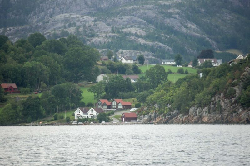 Houses along Lysefjord near the west coast of Norway.