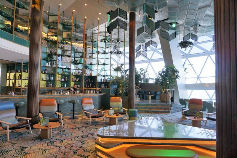 Eden on decks 4-6 of Celebrity Edge includes a cafe, bar, restaurant and a performance art space during several nights of your cruise.