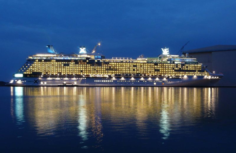 Celebrity Equinox at nightfall.