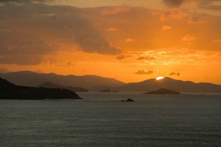 Necker Island in the British Virgin Islands at sunset.