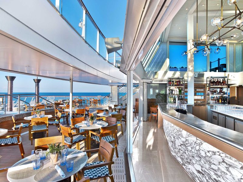 Dine with a cool ocean breeze on your face at Aquavit Terrace on Viking Ocean Cruises.