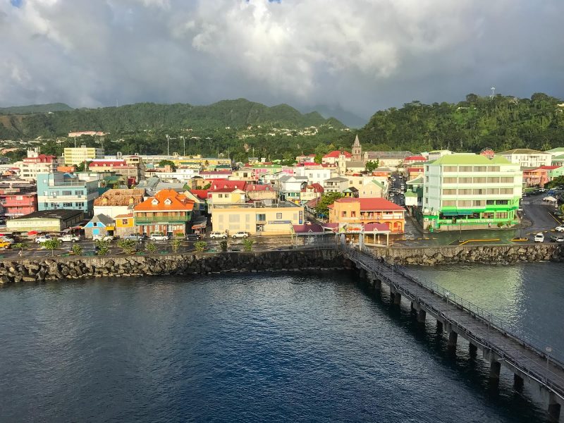 The waterfront of Roseau, capital of Dominica. 