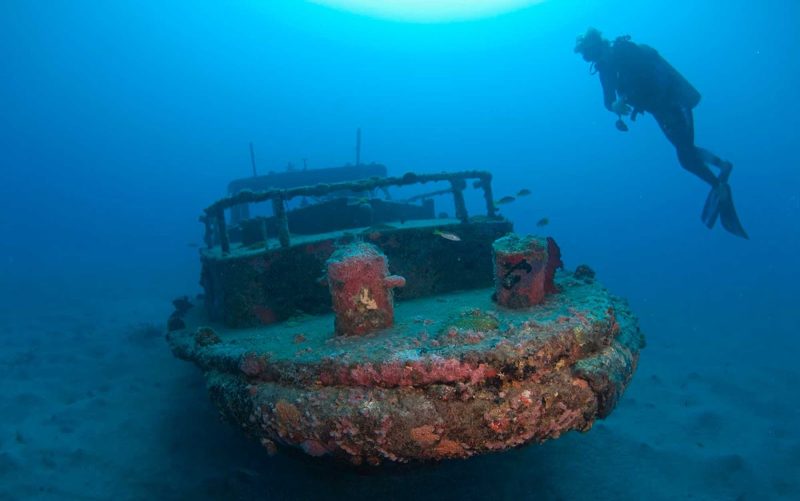 A shipwreck off the coast of St. Eustatius in the Caribbean.