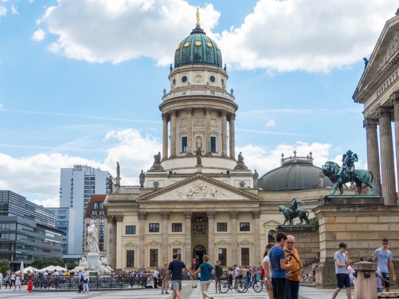 The French Cathedral (Französischer Dom), or French Church of Friedrichstadt, dates to 1705 in downtown Berlin.