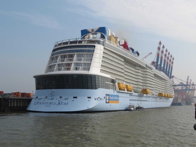 An aft view of Quantum of the Seas in in Bremerhaven, Germany.