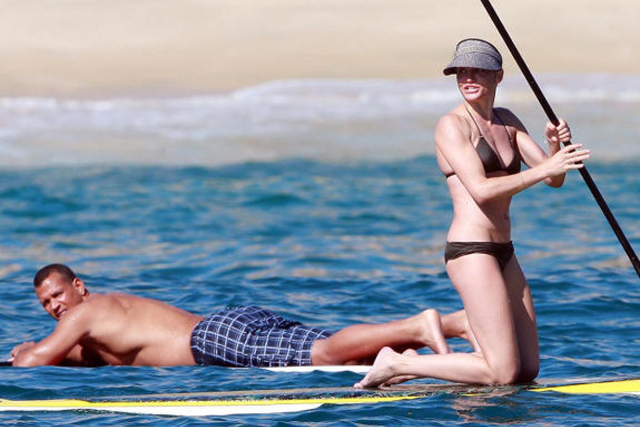 Cameron Diaz paddleboarding in the Bahamas.