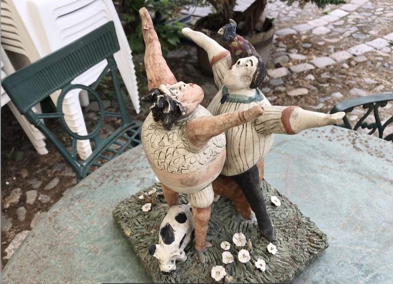 Whimsical ceramics artwork in the sculpture garden at Lange Kunsthåndværk in Aalborg, Denmark.