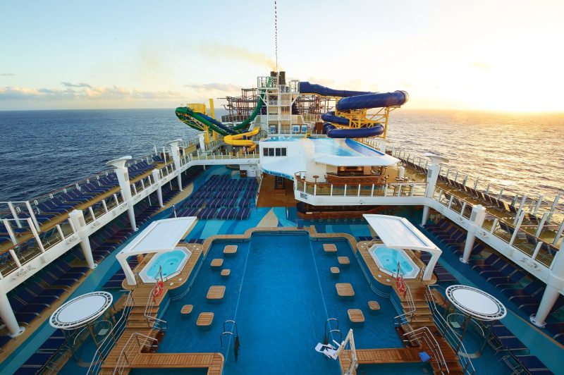 The Aqua Park is the largest at sea and includes two pools, four whirlpools, the Aqua Racer tandem waterslide and Free Fall, the fastest slide at sea.