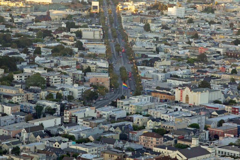 View of San Francisco's Castro district from Twin Peaks at twilight.