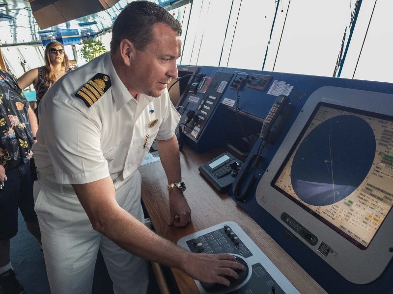 The captain of Ruby Princess on the ship's bridge.