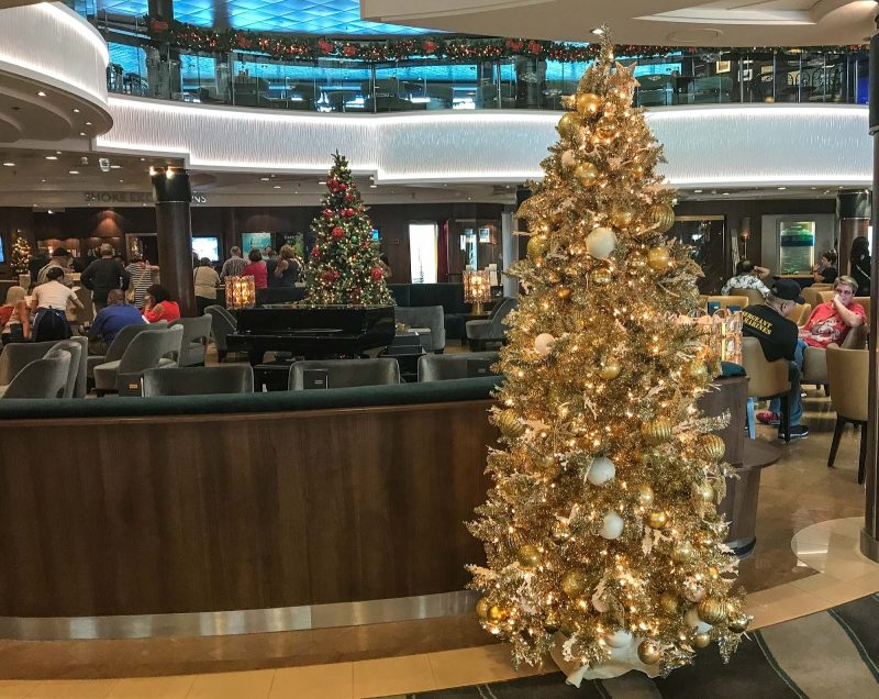 Christmas trees in the atrium of Norwegian Jade during the holidays.