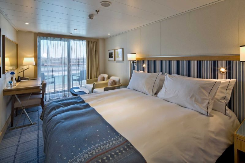All rooms on Viking Star feature a veranda (or balcony). This one is a Deluxe Veranda, which offers a bit more floor space.