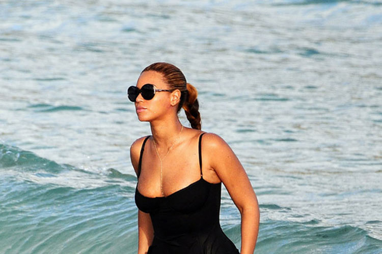 Beyonce along one of Anguilla's pristine beaches.