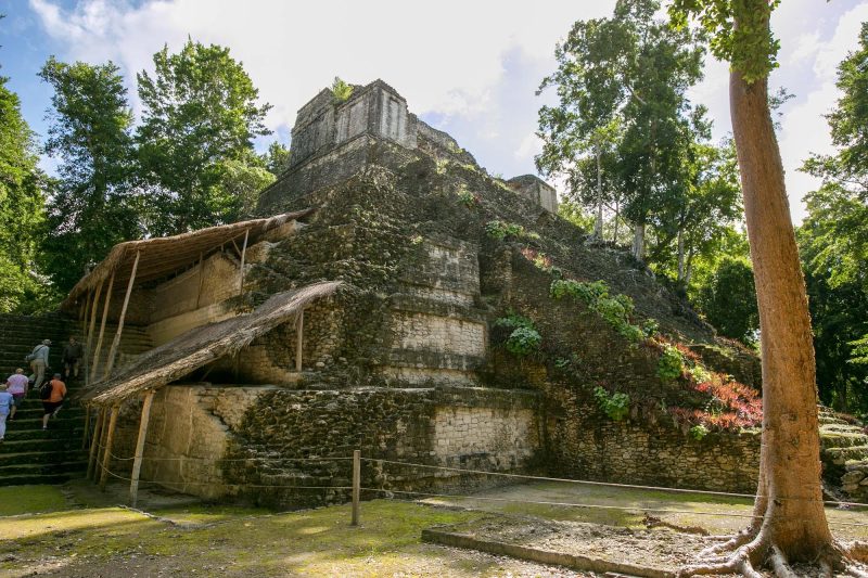 A side view of Edificio 2 at the Mayan archaeological site Dzibanche in Mexico's Yucatan.