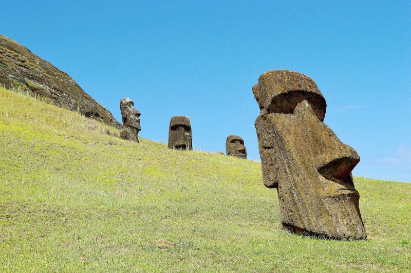 The Moai statues on Easter Island were carved from volcanic rock
