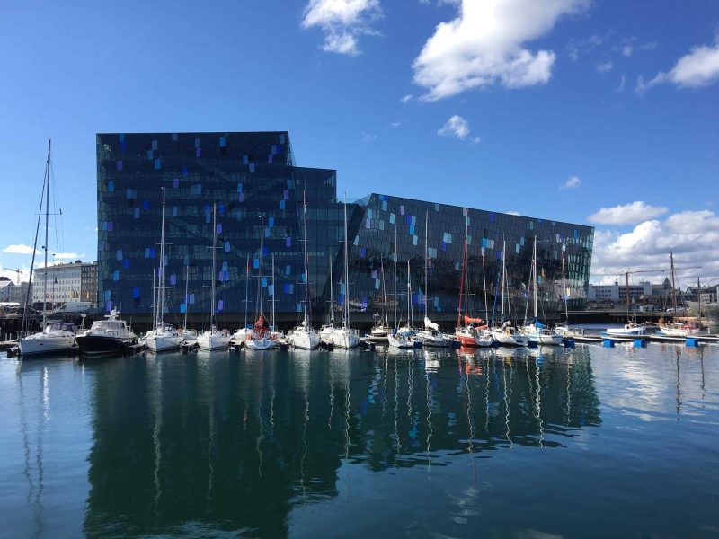 The Harpa concert hall stages major musical events in Reykjavik, Iceland.
