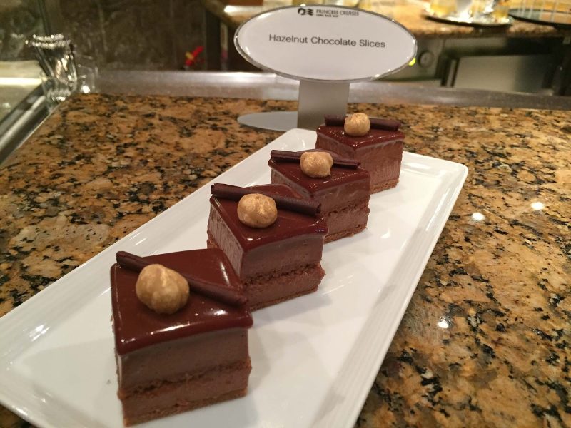 Hazelnut chocolate slices are shown during the unveiling of Chocolate Journeys on Ruby Princess.