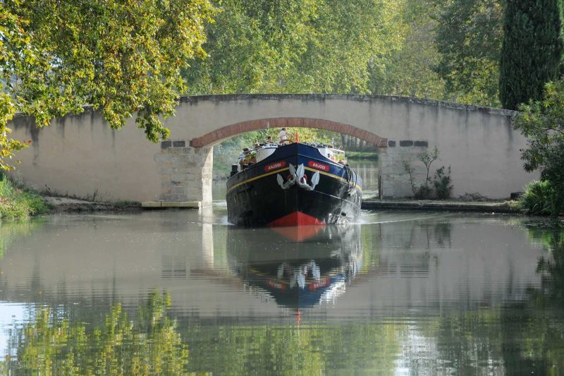 A peaceful boat ride down the Canal du Midi through the heart of Camargue in Languedoc-Roussillon, southern France.