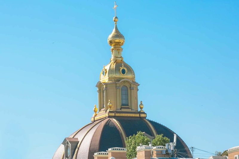 The cupola of Sts. Peter and Paul Cathedral, a popular tourist attraction in St. Petersburg, Russia.