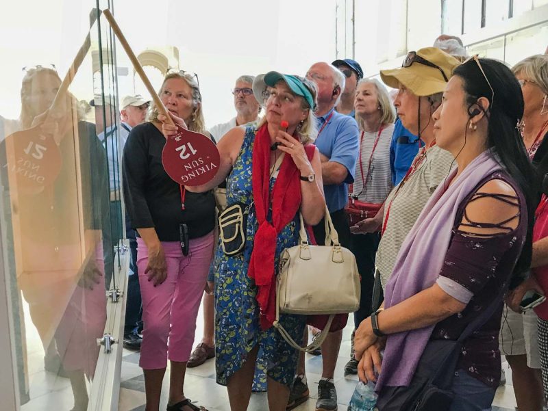 A Viking Sun tour guide leads a group at Saints Peter and Paul Fortress in St. Petersburg, Russia.