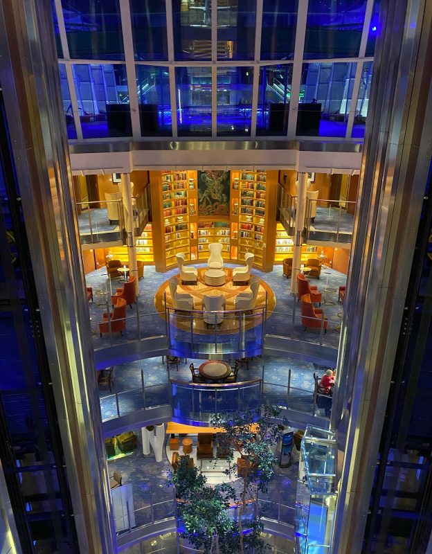 A shot of the Library on deck 10 of Celebrity Equinox, and adjoining decks. 