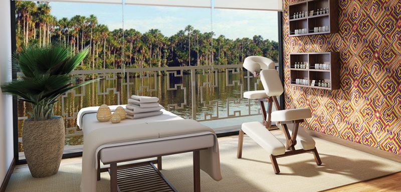 A look at Amazon Discovery's Rainforest Spa. Other amenities include a fitness room and an outdoor plunge pool.