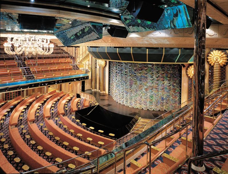 The 1,400-seat Caribbean Lounge, Carnival Victory's main show theater, has a revolving stage, laser lights, retractable orchestra pit and other state-of-the-art features.