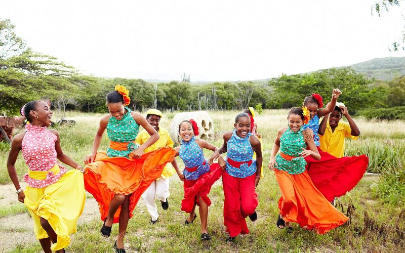 Local children in traditional colorful garb in Bonaire.