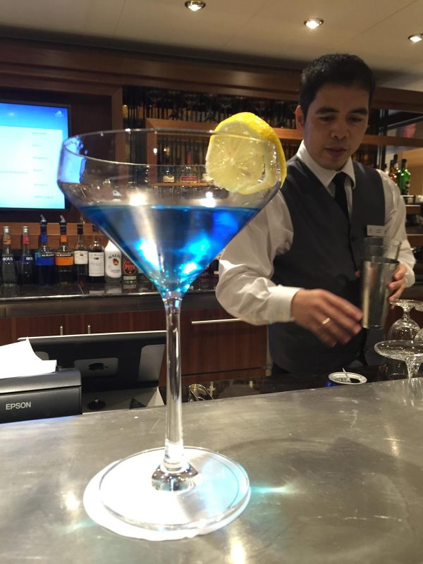 A cool blue drink served in the Explorer's Lounge on Viking Star.