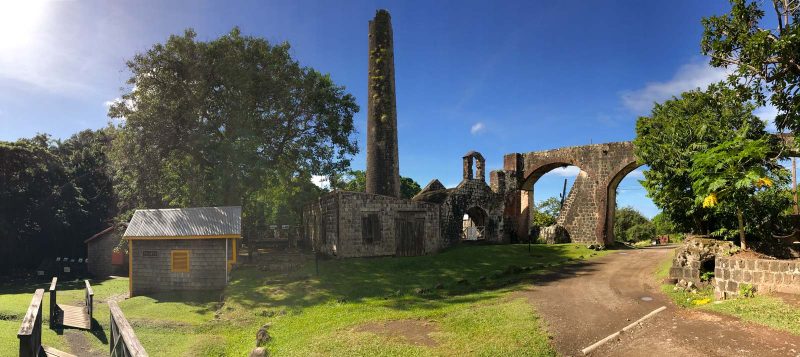 A panorama of Wingfield Estate, a collection of colonial-era ruins that were part of St. Kitts' first plantation.