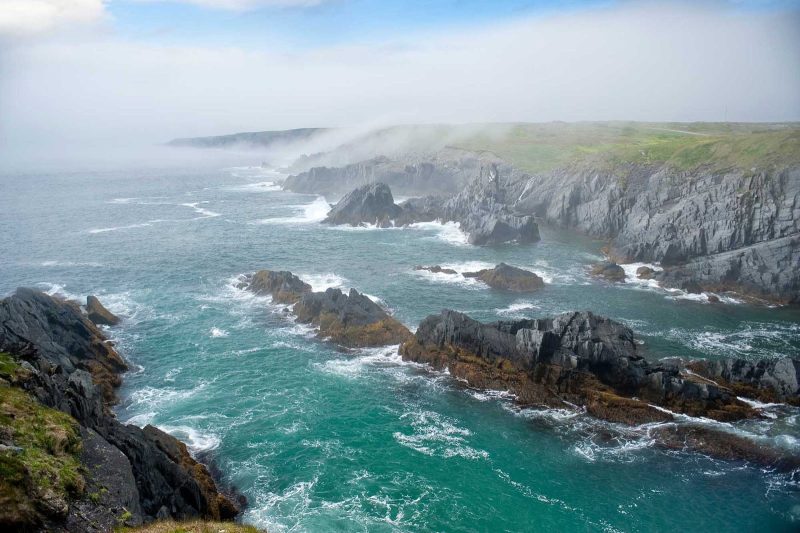The rugged, starkly beautiful Cape Race coastline on Avalon Peninsula in Newfoundland.
