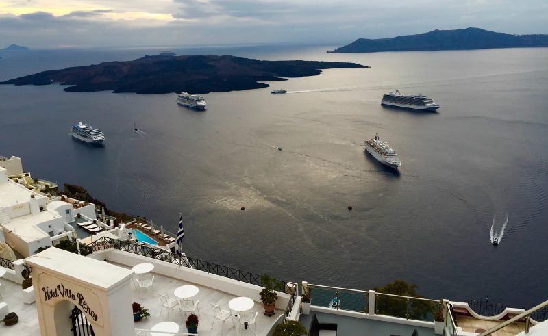 Cruise ships off the coast of Santorini, Greece