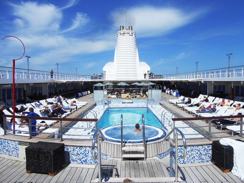 The pool deck of Seven Seas Mariner on her way back from Alaska.