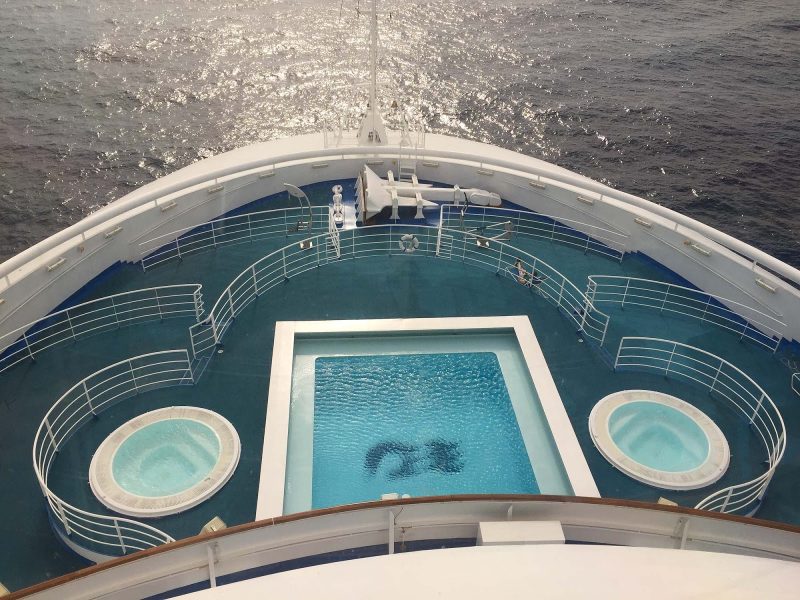 The bow of Ruby Princess as seen from the bridge.