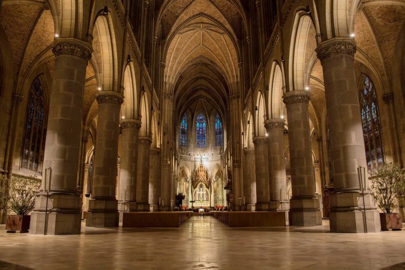 Mariendom Cathedral, or Neuer Dom, in Linz, Austria. As the country's biggest church, the cathedral was completed in 1924 and seats up to 20,000 worshippers.
