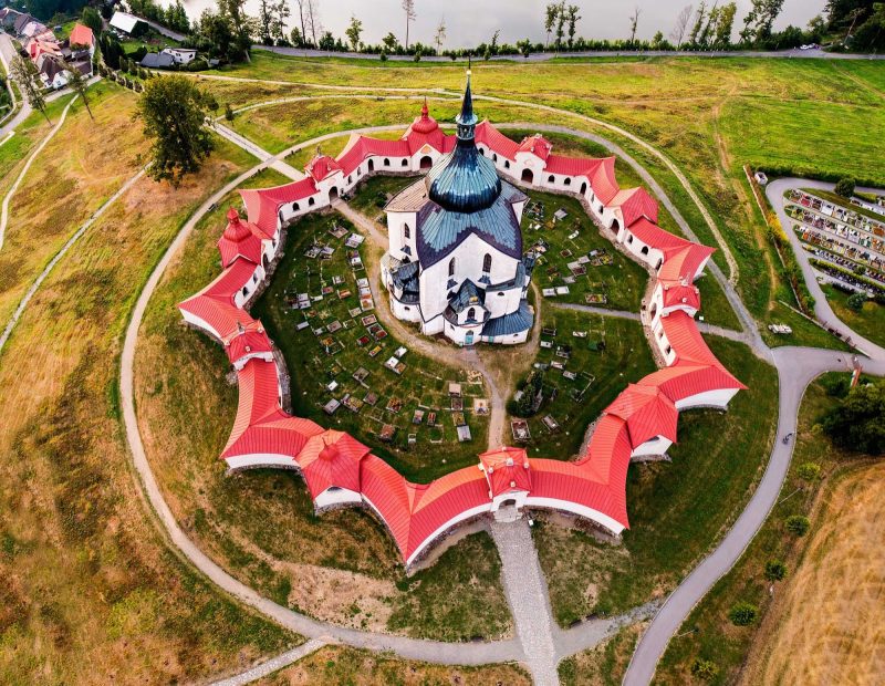 The 17th-century Pilgrimage Church of St. John of Nepomuk at Zelená Hora, a UNESCO World Heritage Site in the Czech Republic, is a masterpiece of neo-Gothic and baroque architectural styles.