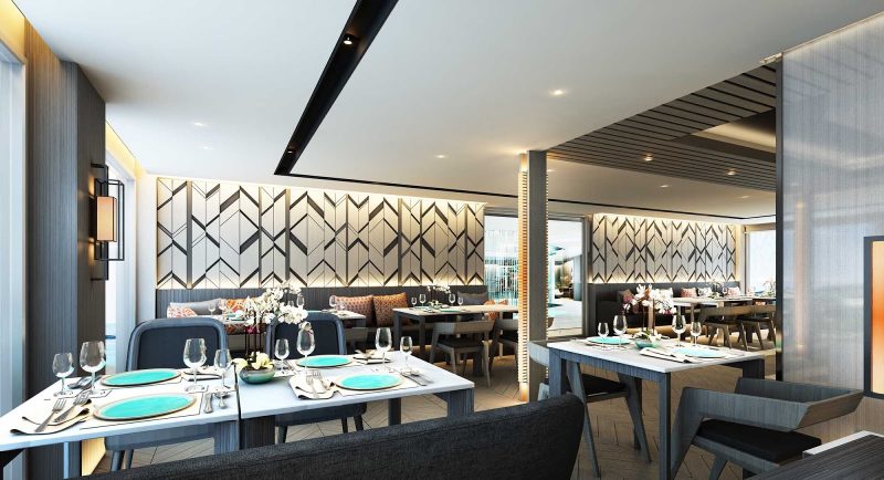 The restaurant on the luxury cruise ship Scenic Aura, which visits river towns in Myanmar.